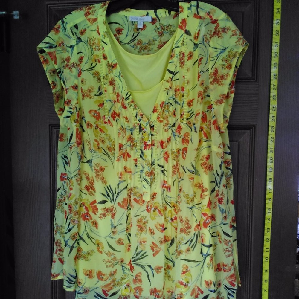 Pale sky bright yellow two piece blouse